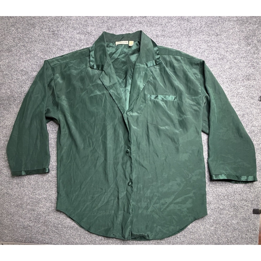 Vintage Victoria's Secret Button Up Sleep Shirt Green Satin Long Sleeve XL